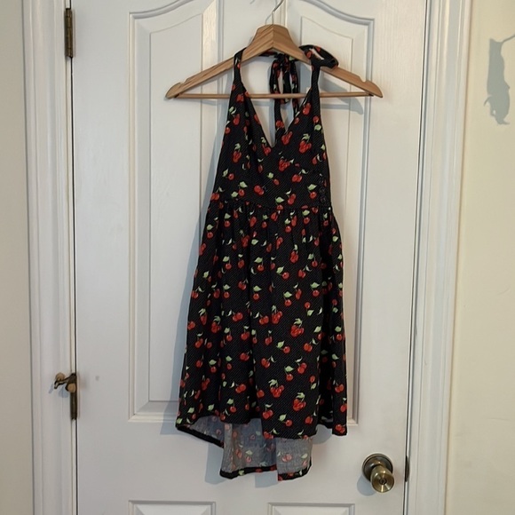 Urban Outfitters | Mamie Linen Cherry Print Retro Halter Mini Dress Small - Picture 4 of 8